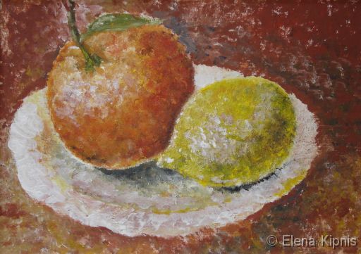 11 - Stilleben mit Zitrone Acryl/&Ouml;l, 20 x 14 cm